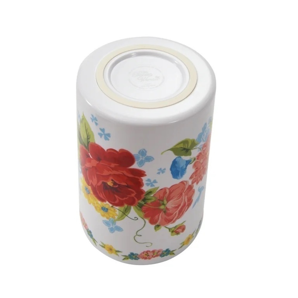 🩷 New Pioneer Woman Sweet Rose Melamine Crock and Wooden Utensils - Picture 10 of 10